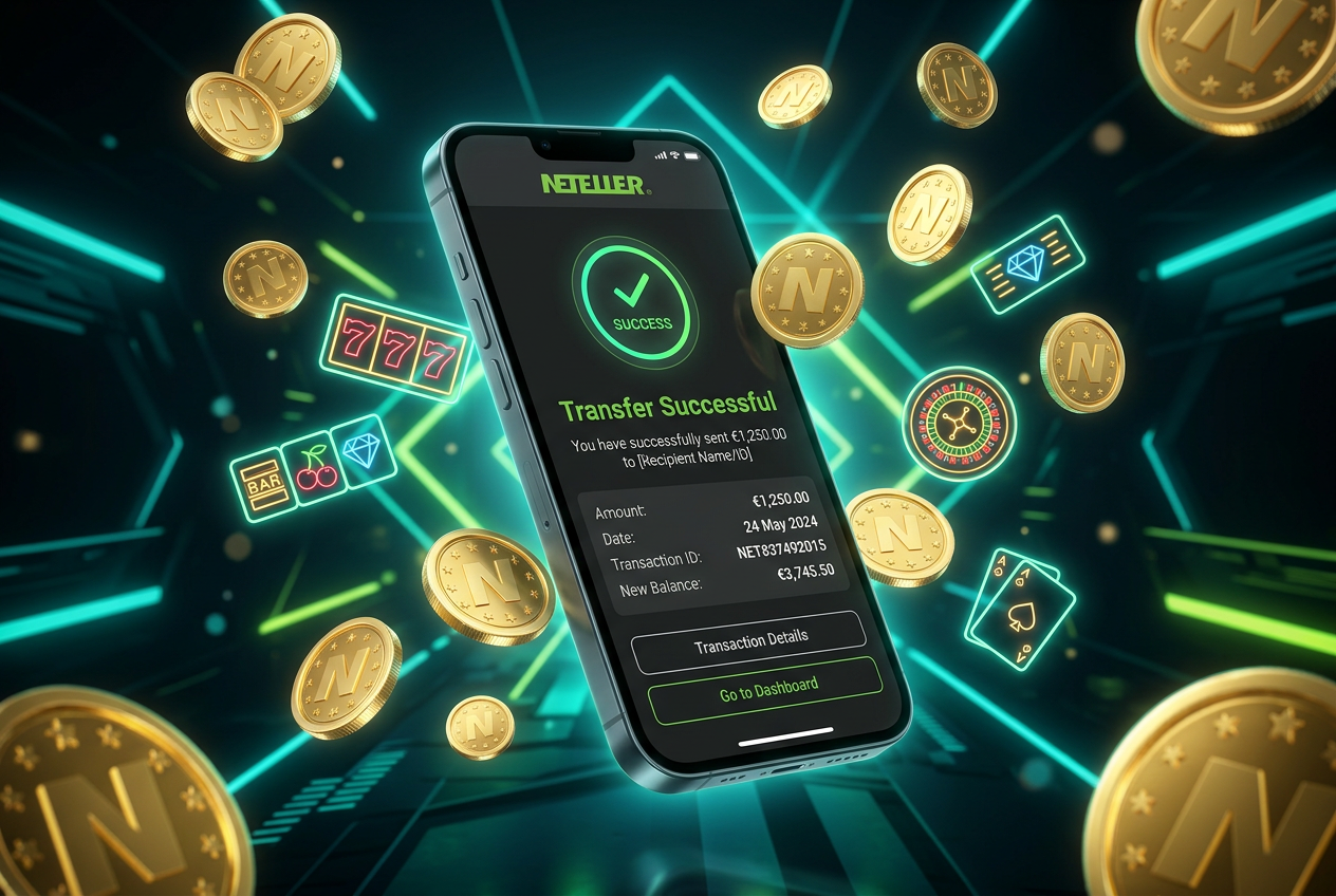 Infografika výhod digitální peněženky Neteller v online kasinech